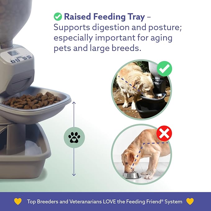 Feeding Friend® Automatic Dog & Cat Food Feeder with Water Dispenser – Smart Pet Feeder with Portion Control, OLED Display, Anti Jam Design, Battery Operated Dispenser for Small - (XS) Pets - Taupe