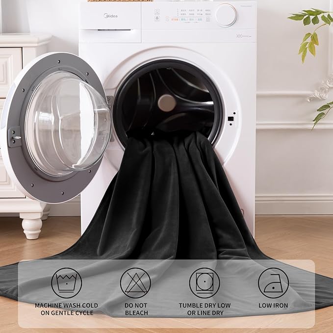 QiyI Waterproof Blanket for Bed Queen Size, Reversible Washable Pet-Friendly Flannel Throw Blanket, Leakproof Stain-Resistant Furniture Protector for Travel & Camping, 60"x80", Black/Light Grey