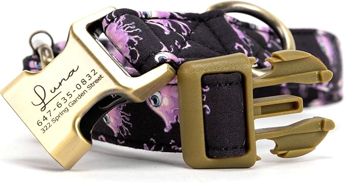 Personalized Dog Collar with Name and Phone Number Engraved,Adjustable Custom Puppy Collar,Organic Cotton Pet Collar for Small Medium Large Boy Girl Dogs