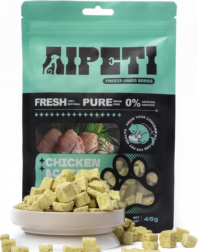 Freeze Dried Cat Grass Treats, Tasty Chicken Flavor, Cat Chew Treats for Dental Cleaning and Hairball Control, Fresh Breath & Healthy Digestion, High Protein & Grain Free Snacks