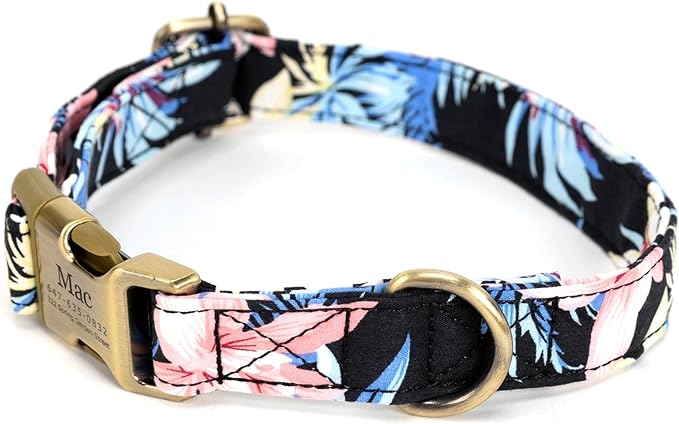 Personalized Dog Collar with Name and Phone Number Engraved,Adjustable Custom Puppy Collar,Organic Cotton Pet Collar for Small Medium Large Boy Girl Dogs