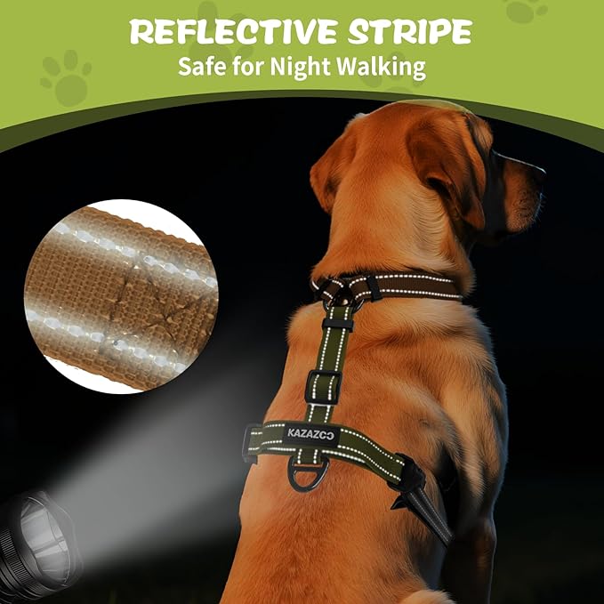 No-Pull Harness,Y-Shaped Design,Buckle-Neck Balance Harness with Reflective Stitching, Ideal for Dog Training and Night Walking, Padded Handle, Durable High-Tensile Nylon-Brown-M
