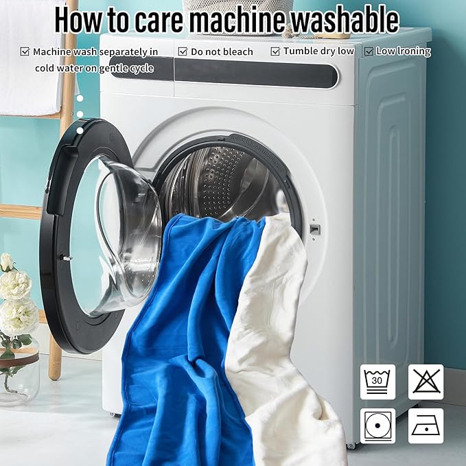 Waterproof Blanket for Bed Couch Sofa, 60"x80" Reversible & Washable, Waterproof Blanket Queen Size, Water Resistant Twin Bed Blankets, Leakproof (Blue/Warm White)