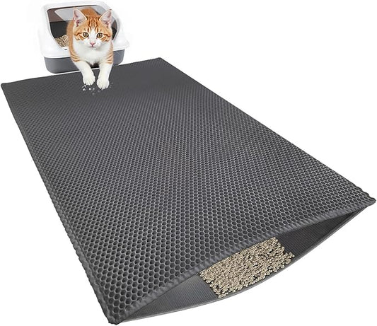 Cat Litter Mat, 47.2x27.6 Inches Double Layer Honeycomb Litter Box Mat, Waterproof Urine Proof Litter Trapping Mat, Reducing Litter Scatter Cat Supplies, Grey