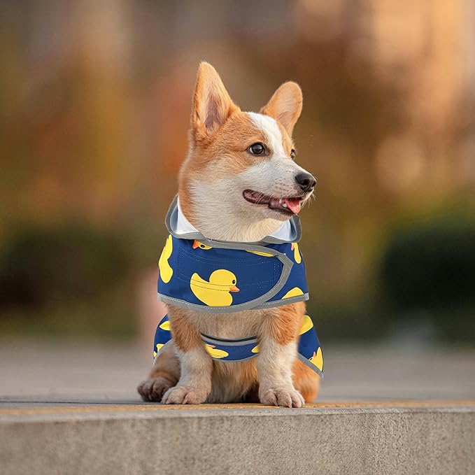 Dog Raincoats for Medium Dogs Waterproof Hooded Rain Jacket with Reflective Strips Leash Hole & Poncho Adjustable Fit (Duck,M)