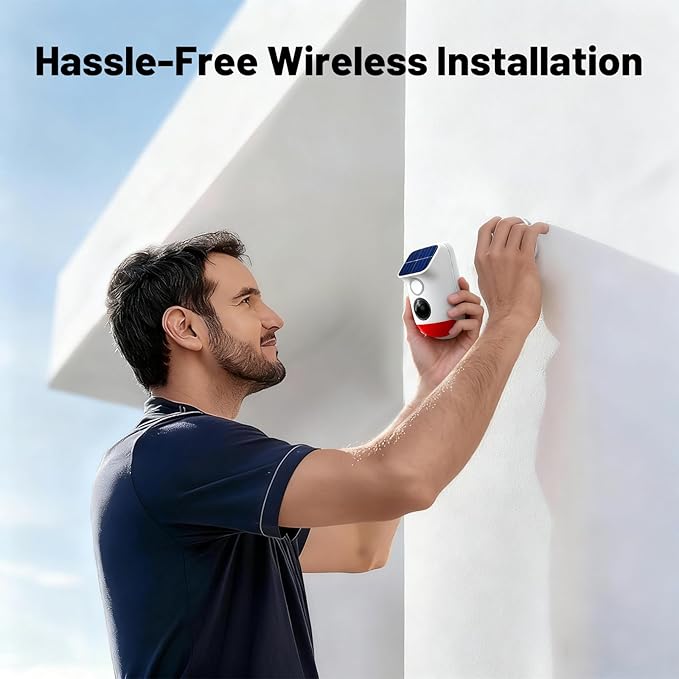 Solar Motion Sensor Alarm - 120dB IP65 Waterproof Security Siren with Strobe Light, 3 Modes for Yard/Farm/Home,16-26ft Pet-Friendly Detection (Buzzer Alarm)