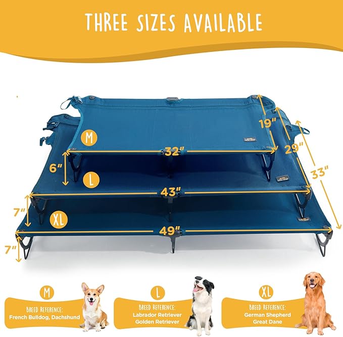Folding Raised Dog Bed, Large Outdoor Elevated Dog Cot, Cooling Chew Proof Pet Cots Bed, Portable, Heavy Duty Up to 160 lbs, Pet Cot for Camping, Home, Dark Blue, 49"x33"x7"