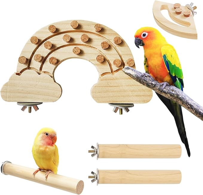 Wooden Bird Chew Toy, Parrot Biting Toys, Foraging Training, Relieve Boredom & Anxiety, Bird Cage Accessories, for Small Parakeets, Conures, Macaws, Budgies, Finches, CH N