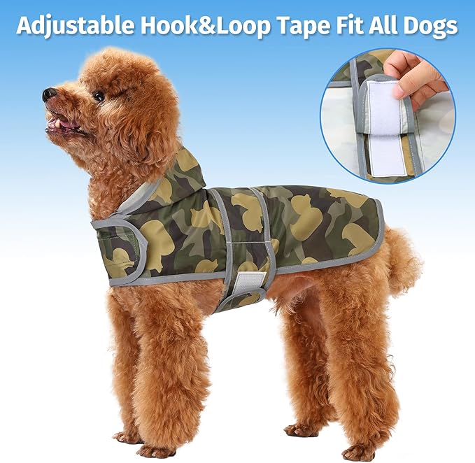 Dog Raincoats for Small Dogs Puppies Waterproof Hooded Rain Jacket with Reflective Strips Leash Hole & Poncho Adjustable Fit (CamoDuck,S)