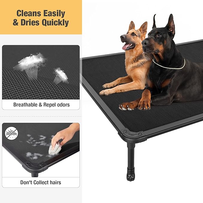 Veehoo Chew Proof Elevated Dog Bed - Cooling Raised Pet Cot - Rustless Aluminum Frame and Durable Teslin Mesh, Unique Designed No-Slip Feet for Indoor or Outdoor Use, Black, XX-Large, CWC2002