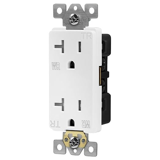 ENERLITES Decorator Receptacle, Tamper-Weather-Resistant, Commercial Grade Outdoor Outlet, Self-Grounding, 20A 125VAC, 2-Pole 3-Wire, 5-20R, UL Listed, 62060-TWR-W, White