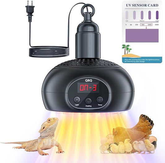 QRQ Chicken Coop Heater, 200W-350W-500W Reptile Heat Lamp with UVA UVB Dimmable Light 3-6-9-12H Timer, Chicken House Dog House Greenhouse Heater Outdoor,for Dog Cats Reptile Bird,Christmas Gifts