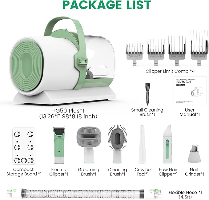 Dog Grooming Vacuum, Pet Grooming Kit with Clipper Nail Trimmer Grinder, 2.5L Dust Cup 7 Grooming Tools 11000Pa Dog Hair Vacuum for Shedding Grooming, Home Cleaning, PG50 Plus