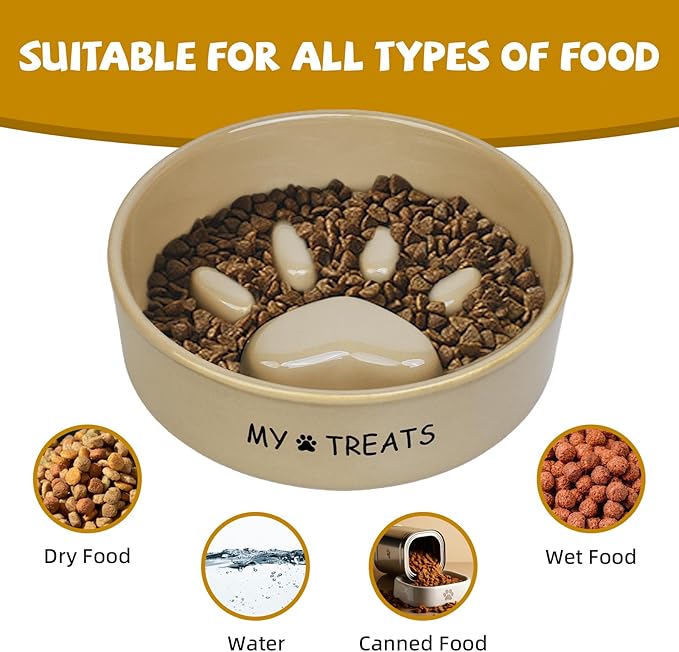 Slow Feeder Dog Bowls, Ceramic Dog Puzzle Feeder, Dogs Dishes for Small & Medium Dogs, White Puppy Slow Eating Bowl, Puppy Food Bowl(Paw Print)