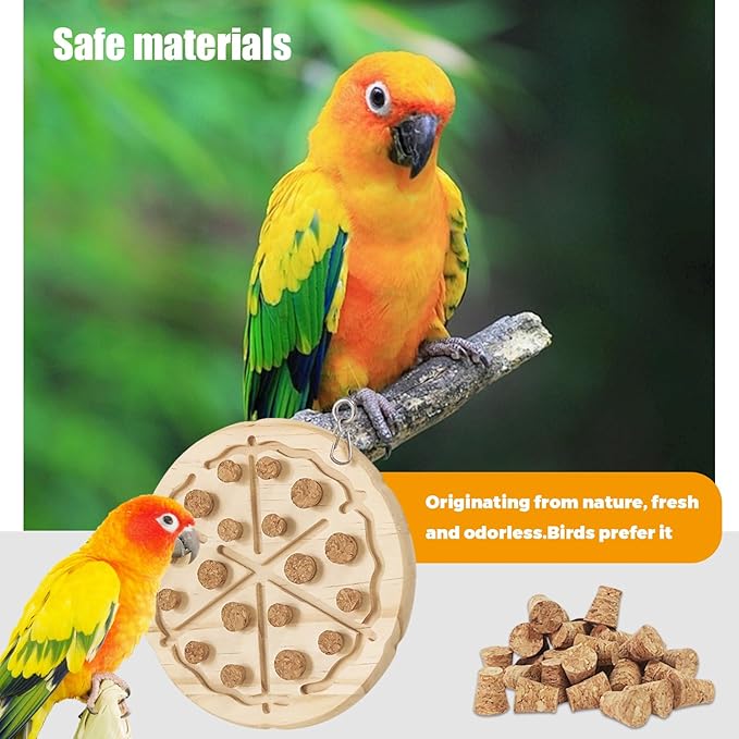 Wooden Bird Chew Toy, Parrot Biting Toys, Foraging Training, Relieve Boredom & Anxiety, Bird Cage Accessories, for Small Parakeets, Conures, Macaws, Budgies, Finches, PS D