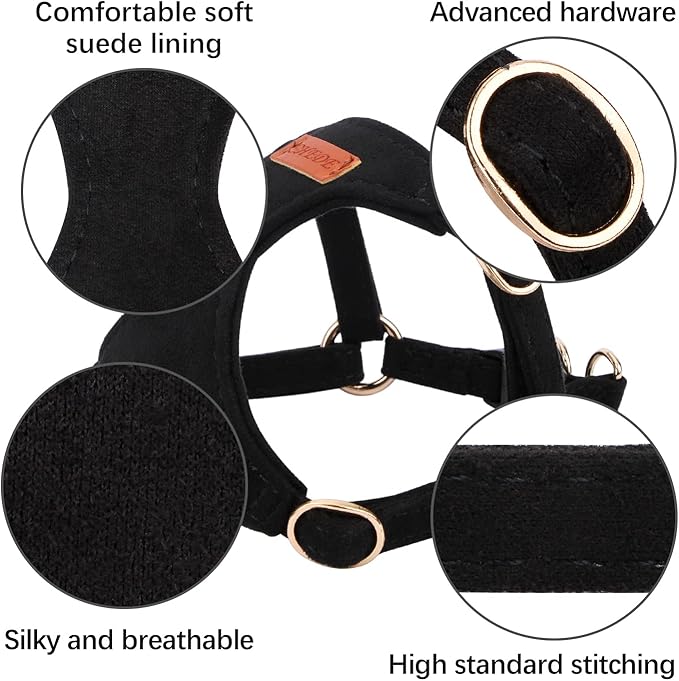 CHEDE No Pull Puppy Harness and Multifunction Dog Leash Set- 8 Colors Soft Adjustable No Choke Escape Proof Cute,Lightweight Pet Vest Harness for Small and Medium Dog (S, Black)