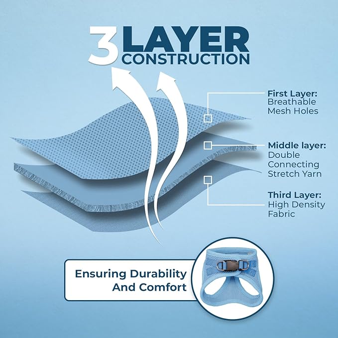 Voyager Step-in Air All Weather Mesh Harness and Reflective Dog 5 ft Leash Combo with Neoprene Handle, for Small, Medium and Large Breed Puppies by Best Pet Supplies - Set (Baby Blue), S