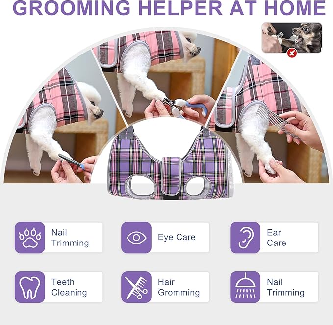 BEAUTYZOO Dog Grooming Hammock for Small Dogs Cat- Dog Sling for Nail Trimming/Clipping- Dogs Hanging Harness Holder with Thick Fabric Neck Support & Strap Restraint Claw Care, Purple S