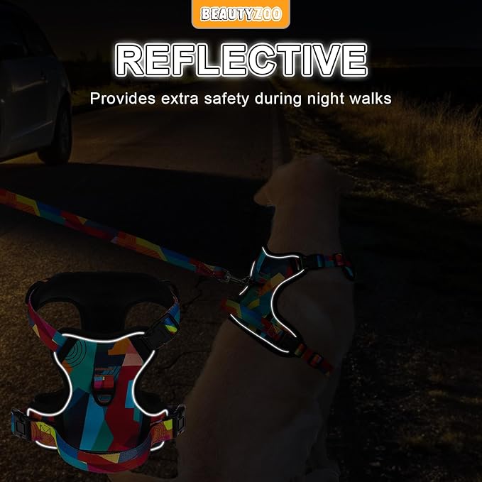 BEAUTYZOO No Pull Dog Harness Large, Adjustable Dog Harness and Leash Set -Easy Wearing with 3 Buckles/Control Handle,No Choke Soft Padded Reflective Pet Vest for Training Walking Hiking, XL