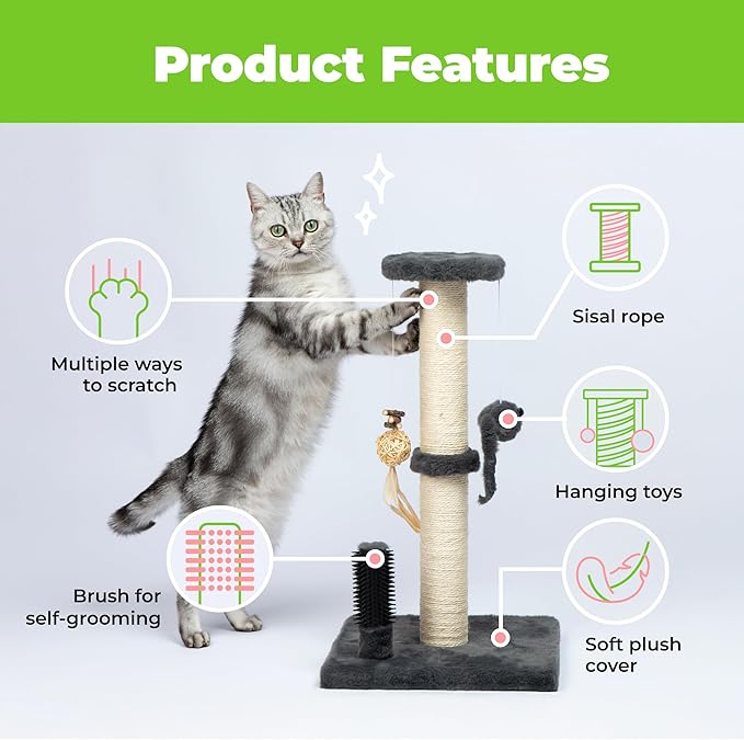 Best Pet Supplies Catify Cat Scratcher, Fun Interactive Scratchers, Posts, Poles, Claw Safe, Furniture Saver Indoor Play Support Natural Cat Behaviors Heavy Duty - Gray, Large