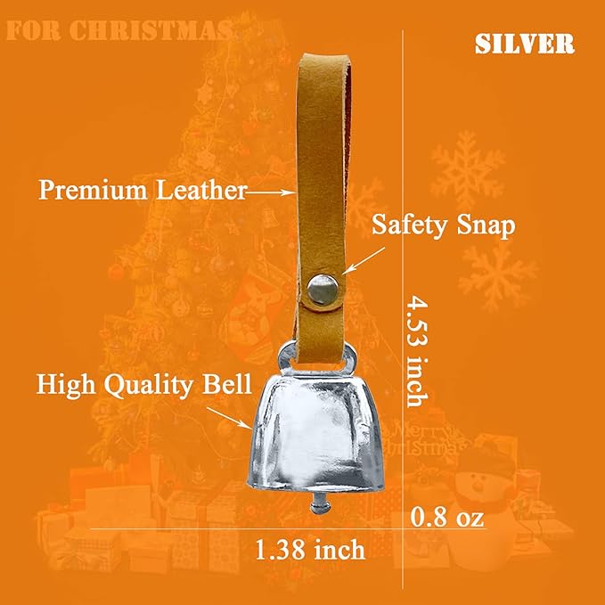 Dog Collar Copper Bell Pet Tracker Noise Maker/Leather Crafters Country Grazing Cow Bell for Pet Anti-Lost Pendant ID Tags for Pet Training Tracker Christmas New Year’s Eve(M)(Silver)