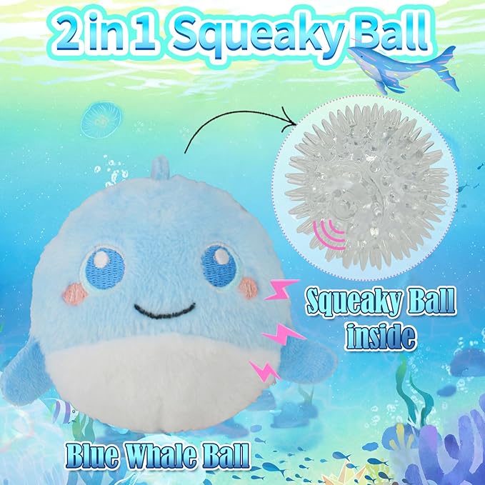 D KING D KING 3Pack Squeaky Dog Balls,2 in1 Funny Puppy Ball Toys,Birthday Dog Toy for Small Medium Dogs (Ocean Ball)