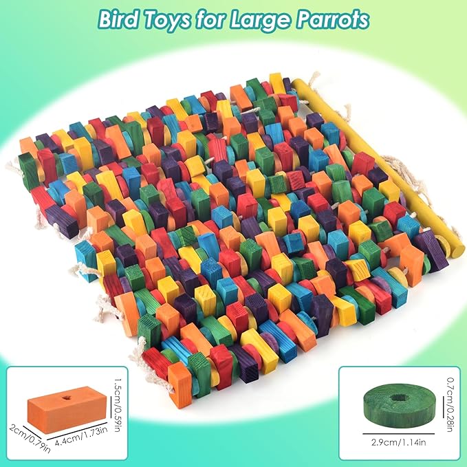 23 Inch Extra Large Bird Toy, Colorful Natural Chew Wood Blocks Hanging Parrot Tearing Toys, Birds Cage Accessories for Macaws, Amazon Parrots, African Grey, Cockatoos