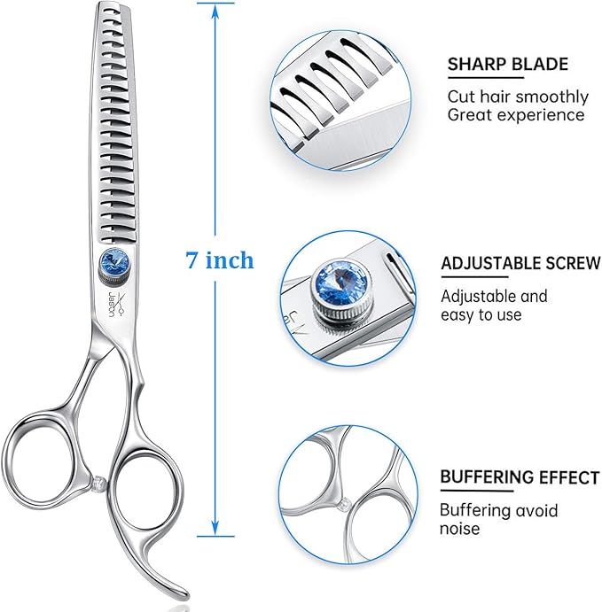 JASON 7 Inch 21-Teeth Chunkers Shears for Dogs, Ergonomic Cats Grooming Texturizing Blending Thinning Shears Pets Trimming Kit with Offset Handle, Sharp, Comfortable Shear Christmas Gift