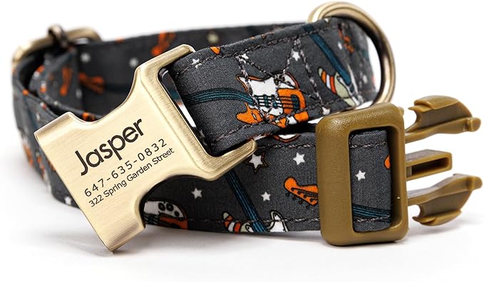 Personalized Dog Collar with Name and Phone Number Engraved,Adjustable Custom Puppy Collar,Organic Cotton Pet Collar for Small Medium Large Boy Girl Dogs