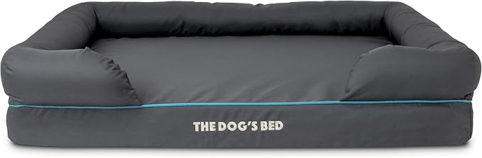 The Dog’s Bed, XL Grey/Blue, Memory Foam, Pain Relief: Arthritis, Hip & Elbow Dysplasia, Post Surgery, Lameness, Supportive, Calming, Waterproof Washable Cover, Veterinary Approved