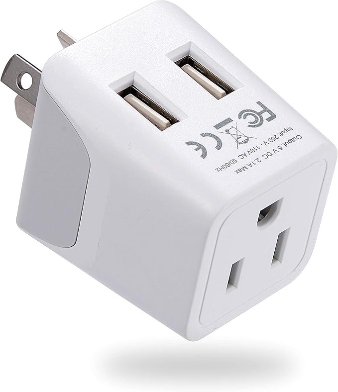 Ceptics Australia, New Zealand, China Travel Adapter Plug - Dual USB Input - Ultra Compact - USA to Type I - Perfect for Cell Phones, Chargers, Cameras, Tablets, and more (CTU-16)