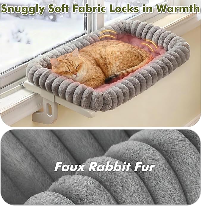 Cloud-Cuddle Cat Window Perch with 4-Sided Bolster, Zipper Design Cushion Window Seat for Window Sill, Sturdy Metal Frame & Easy Assembly Pet Hammock Bed for Indoor Cats (Gray, Medium)