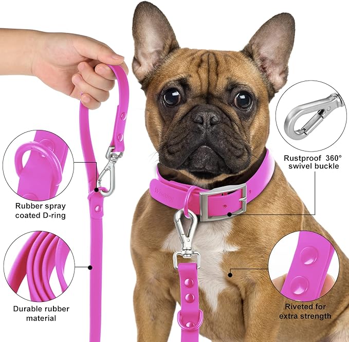 Wisedog Waterproof Dog Leash – 5ft/6ft Adjustable with 2 Metal Swivel Hooks, Easy to Clean Dog Leashes for Small, Medium, Large Breed Dogs (Rose Violet,L)