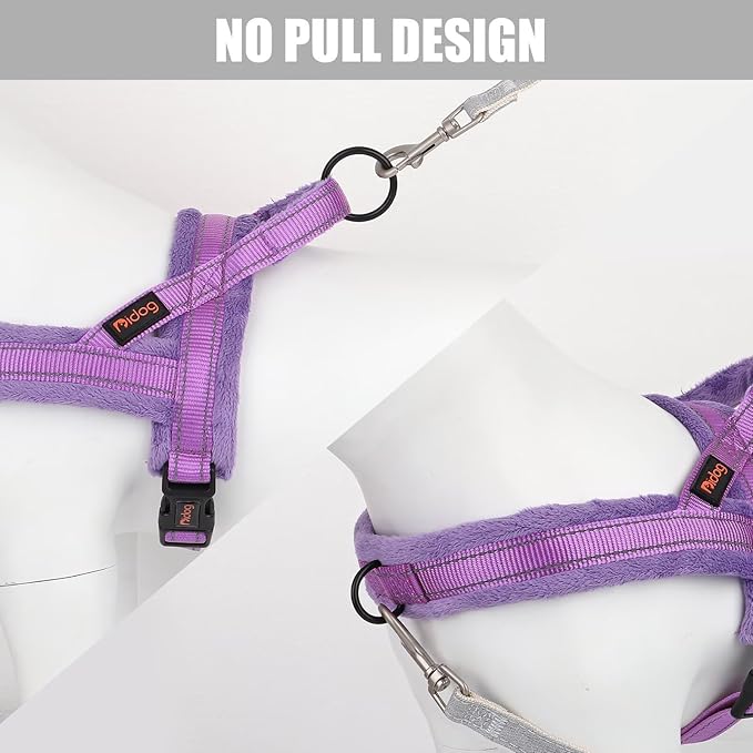 Didog Soft Flannel Padded Dog Vest Harness, No Pull/Quick Fit Reflective Dog Strap Harness, Easy for Training Walking (S:Chest 18-22", Purple)