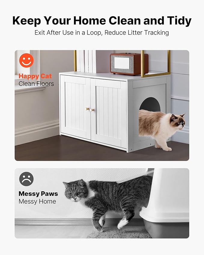 VEVOR Cat Litter Box Enclosure Furniture, 27.6 in Hidden Litter Box Cabinet with Metal Legs & 2-Tier Storage Shelves, Waterproof Washroom Cat House, Fit Most of Litterbox, for Living Room