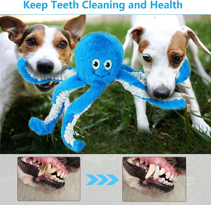 Dog Toys with Crinkle Paper- Octopus Stuffed Dog Squeak Toy Interactive Tug of War Puppy Toys for Small, Medium, Large Dogs