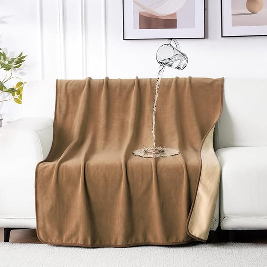 QiyI Waterproof Blanket for Bed Couch Sofa, Small Washable Reversible & Reusable Pet Dog Cat Throw Blanket, Leakproof Stain Resistant Sofa Cover, 40"x60", Brown/Tan