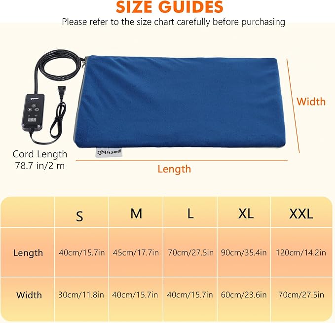 Pecute Cat Heating Pad Indoor, 6 Adjustable Temperature with Timer, Dog Heating Pad with Dual-Resistant Cable, Waterproof Layer, Heated Cat Bed Mat Blanket, Electric Pet Heated Pads for Cats Dogs