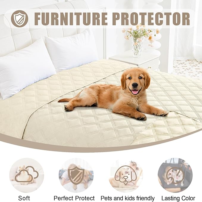 Smiry Waterproof Dog Bed Cover Blanket 40x50, Soft Reversible Pet Blanket, Washable Leakproof Cats Dogs Couch Cover for Sofa, Couch, Furniture, Lattice, Beige/Beige