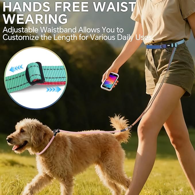 QQPETS Adjustable Slip Lead Dog Leash, Hands Free Waist Leash for Dog Walking, Reflective Training Lead with 360° Swivel Anti-Tangle, 4-7 ft Length for All Breeds