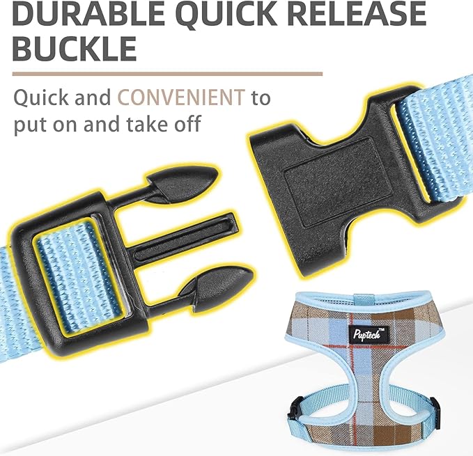 PUPTECK Soft Mesh Dog Harness and Leash Set Pet Puppy Cat Comfort Padded Vest No Pull Harnesses, Blue&Brown, M