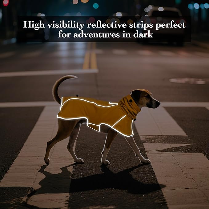 Reflective Dog Raincoat, Windproof & Waterproof Dog Rain Jacket, Adjustable Hooded Pet Poncho with Leash Hole for Small, Medium, Large Dogs(S-2XL) (Yellow, Medium)