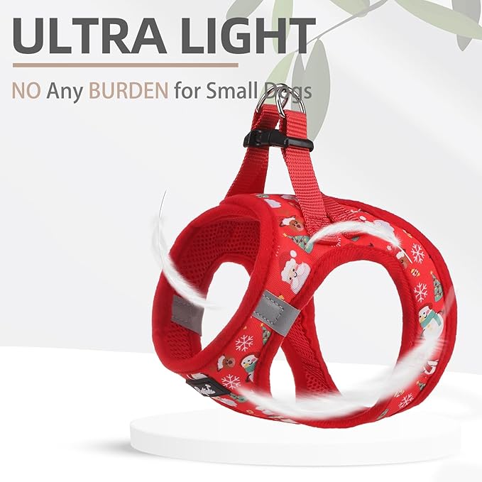 PUPTECK Dog Harness and Leash Set for Small Medium Dogs No Pull Step-in Soft Mesh Puppy Cat Vest Harnesses Reflective at Night, Christmas, S