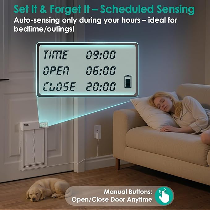 Automatic Dog Door for Door with Collar Sensor, Electronic Medium Dog Door with Timing Function, Anti-Pinch, Metal Frame&Panels, Mains-Powered- M