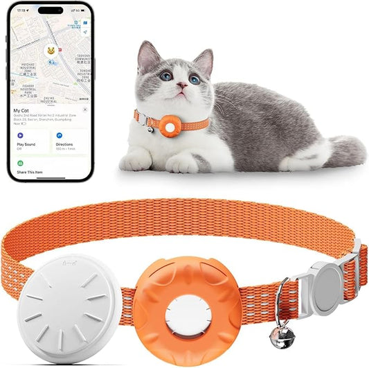 Cat Tracker,Pet Tracker for Cats Compatible with Apple Find My App(Only iOS),Waterproof Tracker Cat Collar with Safety Elastic Buckle,No Monthly Fee,Works with Any Collar (Orange)