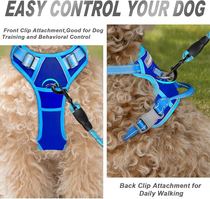 BARKBAY No Pull Dog Harness Front Clip Heavy Duty Reflective Easy Control Handle for Large Dog Walking(Sapphire Blue & Blue,S)