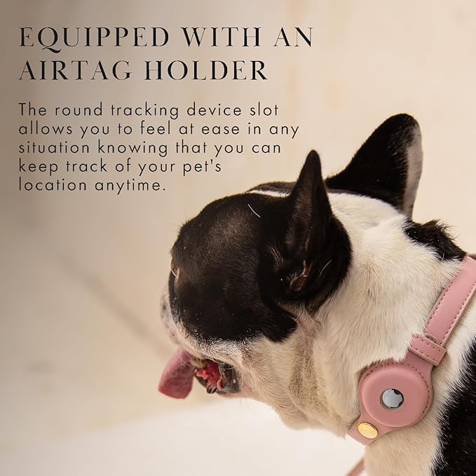 NINA WOOF Cupertino Dog Collars, Harnesses & Leashes Made from Vegan Leather with Dog Tracker Device Holder Adjustable Dog Collar (Small (Neck: 12x15), Pink)