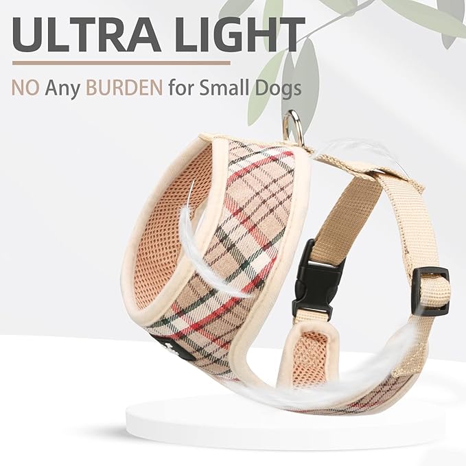 PUPTECK Soft Mesh Dog Harness and Leash Set Pet Puppy Cat Comfort Padded Vest No Pull Harnesses, Khaki, XL