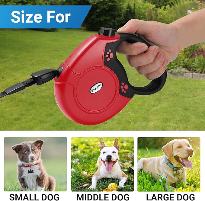 Retractable Dog Leash, 26 Ft Heavy Duty Pet Walking Leash for Small Medium Large Dogs up to 99lbs, Anti-Slip Handle, 360 ° No Tangle, Nylon Tape, One-Handed Brake (Red)