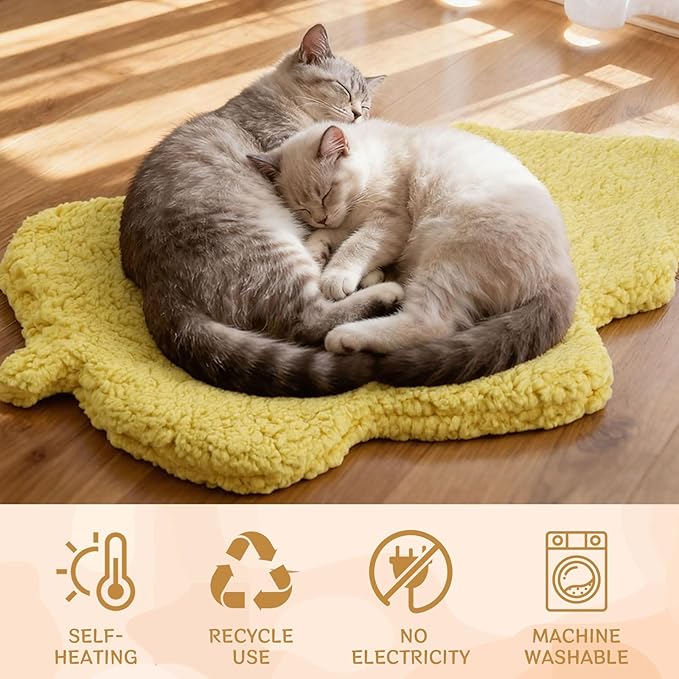 3 Pack Self Warming Cat Dog Bed Leaf Shape Self Heating Pet Mat Non Electric Washable Thermal Sleeping Pad Plush Heated Pet Mat for Crate Floor Indoor Outdoor(Light Yellow,Medium-18 x24)